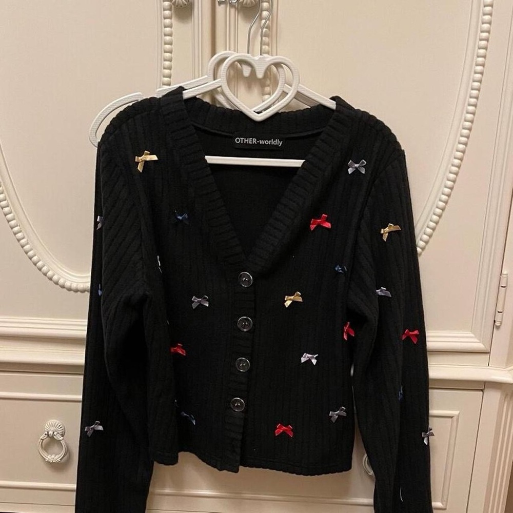Black vintage cardigan with multi-coloured bows